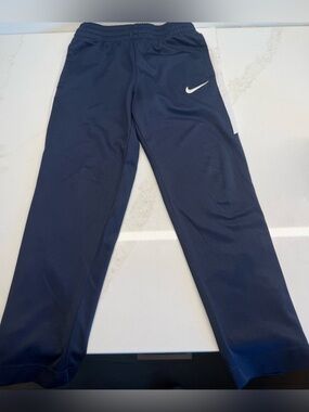 Nike Boys Track Pants Size 7 Navy Blue White Athletic Joggers Zip Ankle